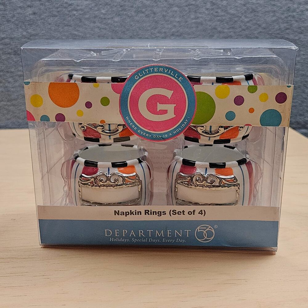 VTG NIB Department 56 Glitterville Collection 4 Napkin Rings Place Cards Holders